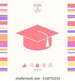 Master cap for graduates, square academic cap, graduation cap icon