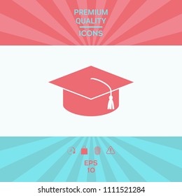 Master cap for graduates, square academic cap, graduation cap icon
