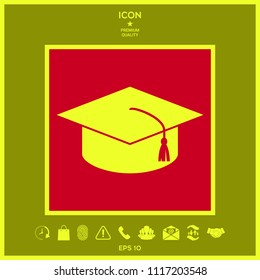 Master cap for graduates, square academic cap, graduation cap icon