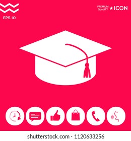 Master cap for graduates, square academic cap, graduation cap icon