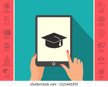 Master cap for graduates, square academic cap, graduation cap icon