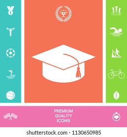 Master cap for graduates, square academic cap, graduation cap icon
