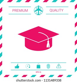 Master cap for graduates, square academic cap, graduation cap icon