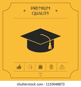 Master cap for graduates, square academic cap, graduation cap icon