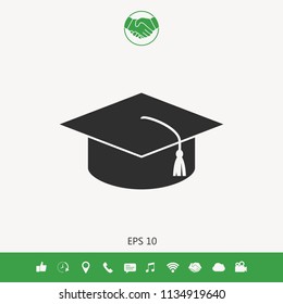 Master cap for graduates, square academic cap, graduation cap icon