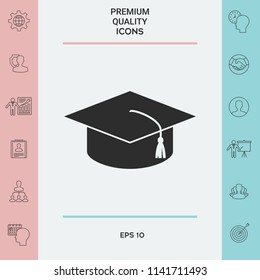 Master cap for graduates, square academic cap, graduation cap icon