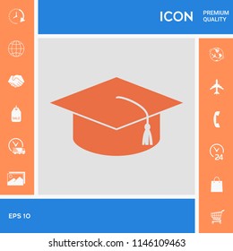 Master cap for graduates, square academic cap, graduation cap icon