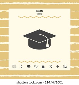 Master cap for graduates, square academic cap, graduation cap icon