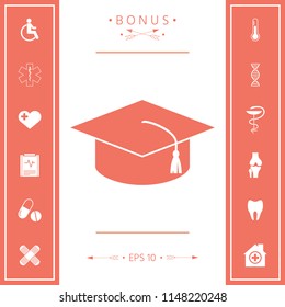 Master cap for graduates, square academic cap, graduation cap icon