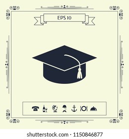 Master cap for graduates, square academic cap, graduation cap icon