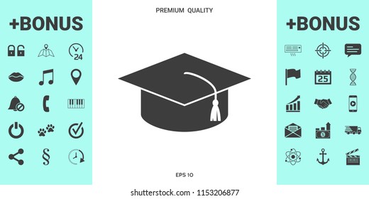 Master cap for graduates, square academic cap, graduation cap icon