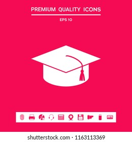 Master cap for graduates, square academic cap, graduation cap icon