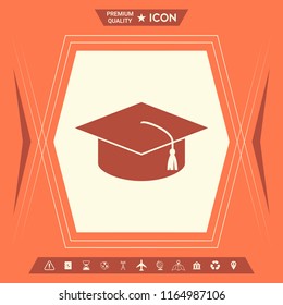 Master cap for graduates, square academic cap, graduation cap icon