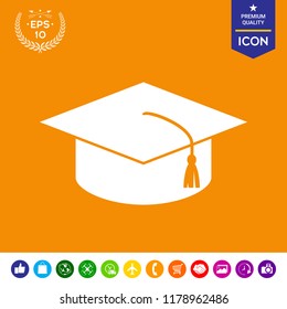 Master cap for graduates, square academic cap, graduation cap icon