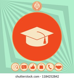 Master cap for graduates, square academic cap, graduation cap icon