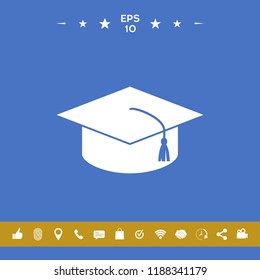 Master cap for graduates, square academic cap, graduation cap icon