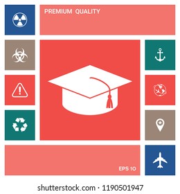 Master cap for graduates, square academic cap, graduation cap icon