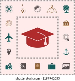 Master cap for graduates, square academic cap, graduation cap icon