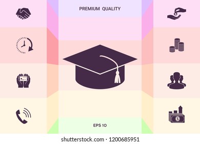Master cap for graduates, square academic cap, graduation cap icon