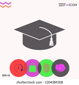 Master cap for graduates, square academic cap, graduation cap icon