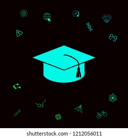Master cap for graduates, square academic cap, graduation cap icon