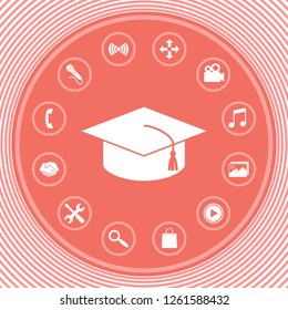 Master cap for graduates, square academic cap, graduation cap icon. Graphic elements for your design