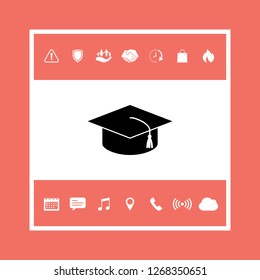 Master cap for graduates, square academic cap, graduation cap icon. Graphic elements for your design