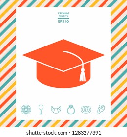 Master cap for graduates, square academic cap, graduation cap icon. Graphic elements for your design