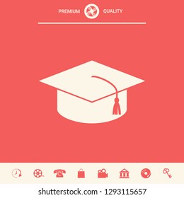 Master cap for graduates, square academic cap, graduation cap icon. Graphic elements for your design
