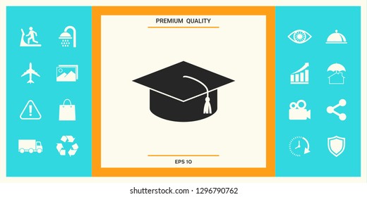 Master cap for graduates, square academic cap, graduation cap icon. Graphic elements for your design