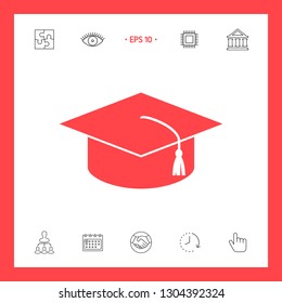 Master cap for graduates, square academic cap, graduation cap icon. Graphic elements for your design