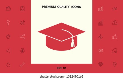 Master cap for graduates, square academic cap, graduation cap icon. Graphic elements for your design