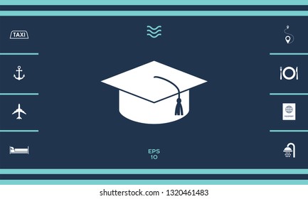 Master cap for graduates, square academic cap, graduation cap icon. Graphic elements for your design