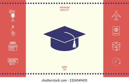 Master cap for graduates, square academic cap, graduation cap icon. Graphic elements for your design