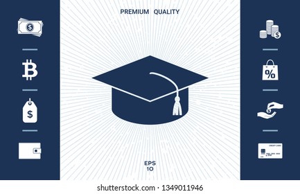 Master cap for graduates, square academic cap, graduation cap icon. Graphic elements for your design