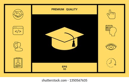 Master cap for graduates, square academic cap, graduation cap icon. Graphic elements for your design