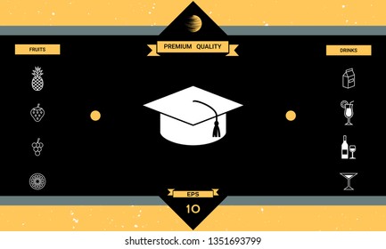 Master cap for graduates, square academic cap, graduation cap icon. Graphic elements for your design