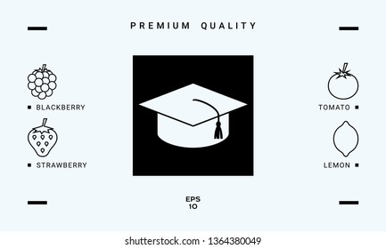 Master cap for graduates, square academic cap, graduation cap icon. Graphic elements for your design