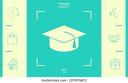 Master cap for graduates, square academic cap, graduation cap icon. Graphic elements for your design