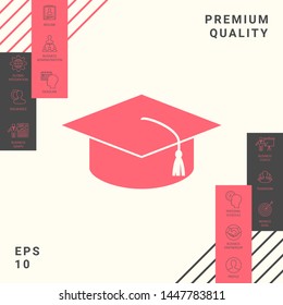 Master cap for graduates, square academic cap, graduation cap icon. Graphic elements for your design