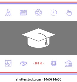 Master cap for graduates, square academic cap, graduation cap icon. Graphic elements for your design