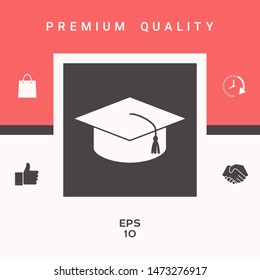 Master cap for graduates, square academic cap, graduation cap icon. Graphic elements for your design