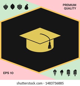 Master cap for graduates, square academic cap, graduation cap icon. Graphic elements for your design