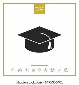 Master cap for graduates, square academic cap, graduation cap icon. Graphic elements for your design