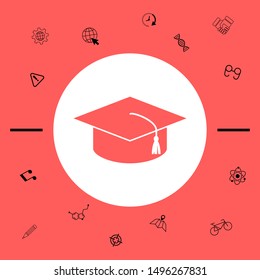 Master cap for graduates, square academic cap, graduation cap icon. Graphic elements for your design
