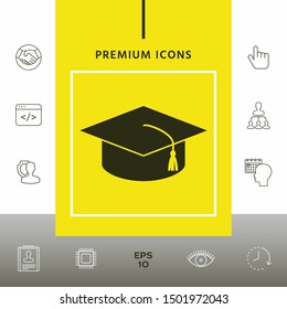 Master cap for graduates, square academic cap, graduation cap icon. Graphic elements for your design