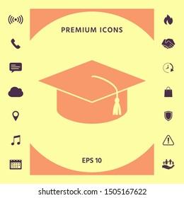 Master cap for graduates, square academic cap, graduation cap icon. Graphic elements for your design