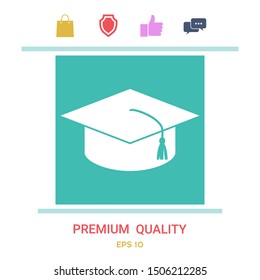 Master cap for graduates, square academic cap, graduation cap icon. Graphic elements for your design