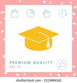 Master cap for graduates, square academic cap, graduation cap icon. Graphic elements for your design