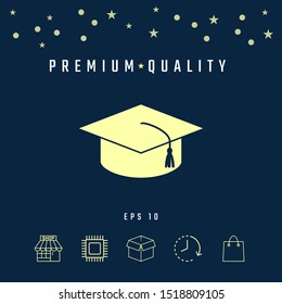 Master cap for graduates, square academic cap, graduation cap icon. Graphic elements for your design